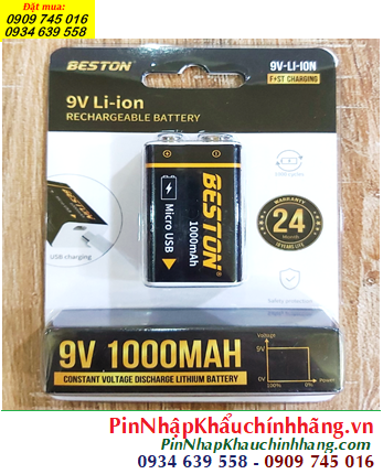 Beston 9VM-10CV, Pin sạc 9v lithium Li-ion Beston 9VM-10CV (9v 1000mAh) _Thân pin cổng sạc USB